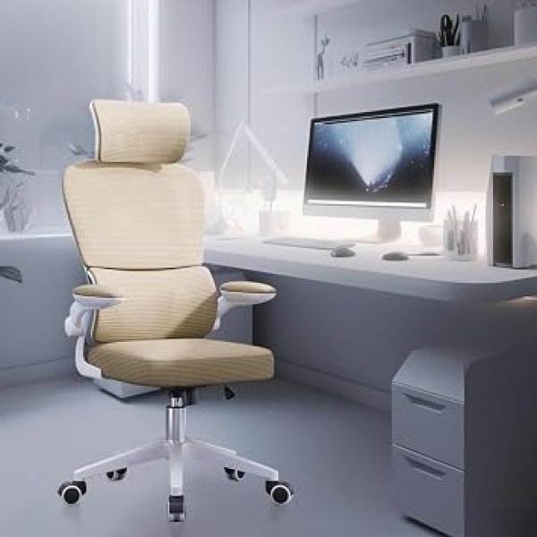 Cadeira de escritório com design ergonômico conforme NR-17, suporte lombar independente, malha respirável e encosto de cabeça ajustável,Python Fly（Amarelo）