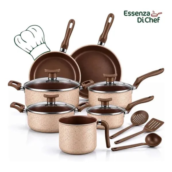 Jogo de Panelas Essenza Di Cheff 10 Peças Antiaderente Alumínio Teflon