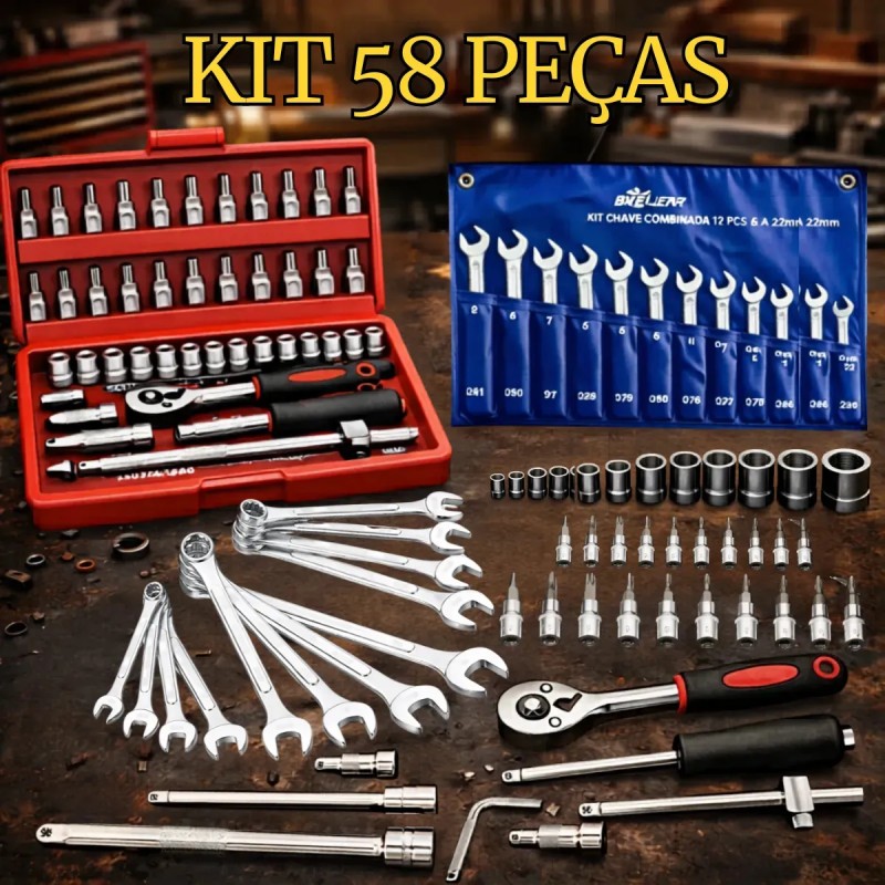 Kit Jogo De Ferramentas 58 Peças Completo Profissional So...
