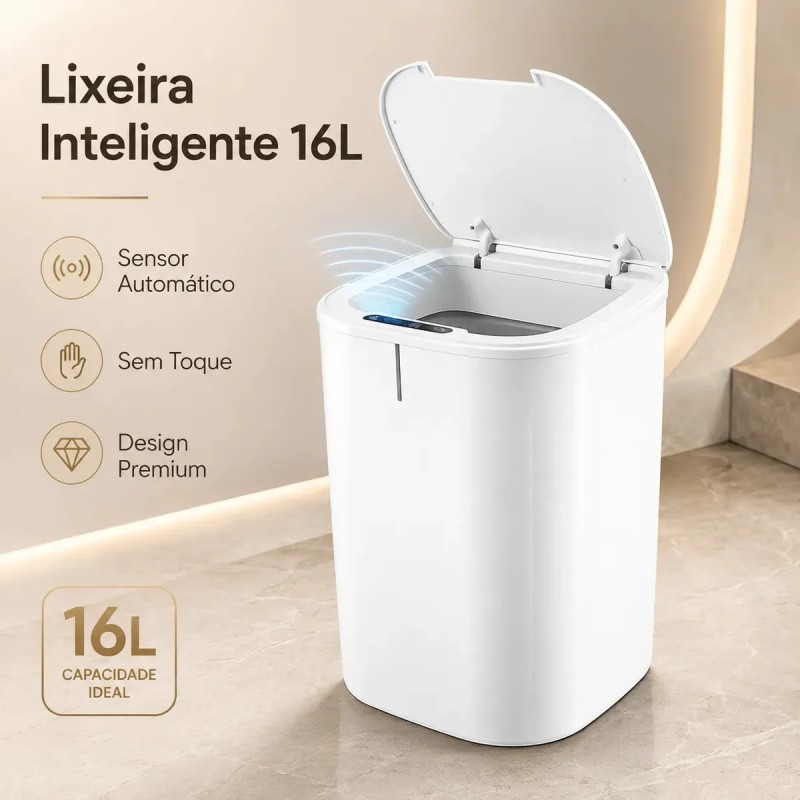 Lixeira Inteligente 16l Com Sensor Automático E Tampa Tou...