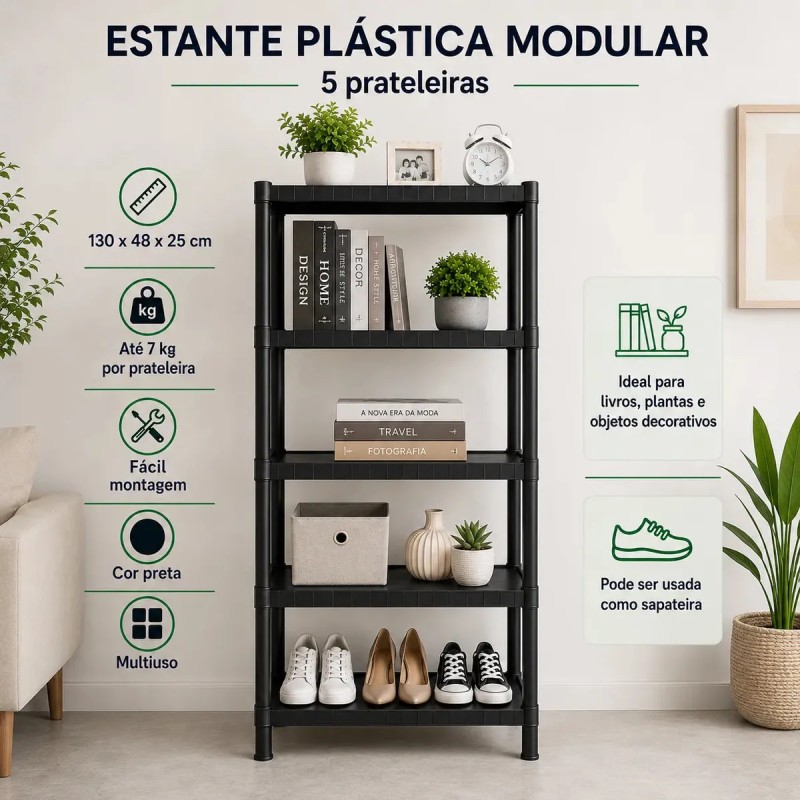 Estante Plastica Modular 5 Prateleiras Multiuso Organizad...