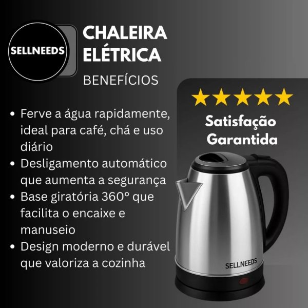 Chaleira Elétrica Jarra Café Chá Inox 110
