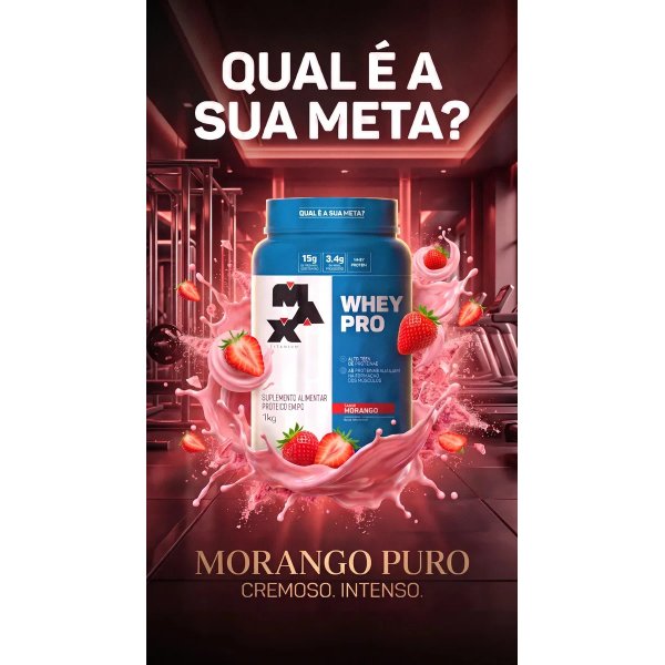 Whey Protein 1kg Whey Pro Max Titanium Sabor Morango BCAA e Aminoácidos