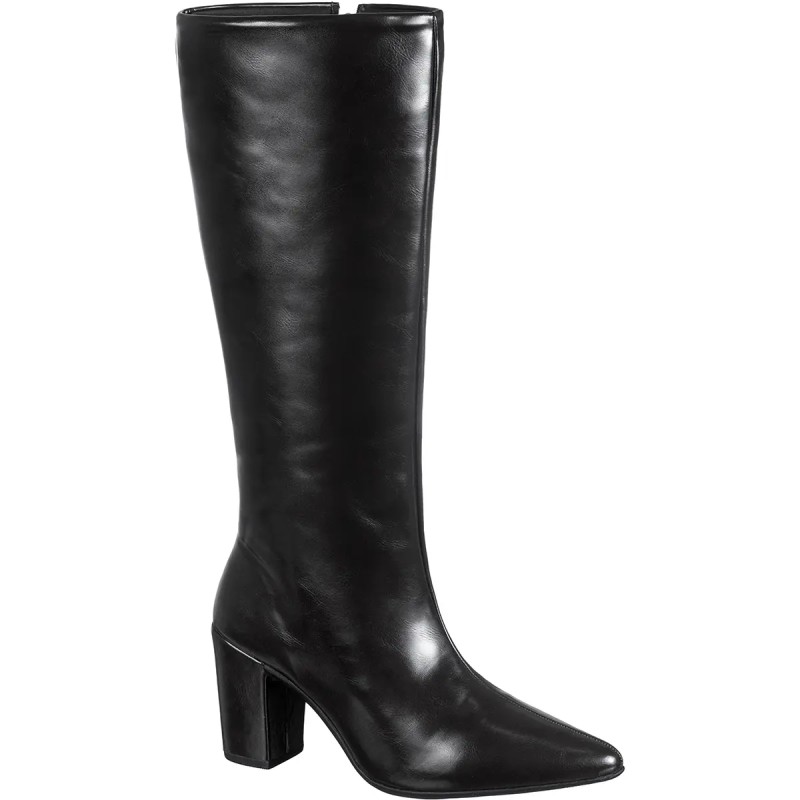 Bota Feminina Cano Longo Liso Bico Fino Salto Bloco Médio...
