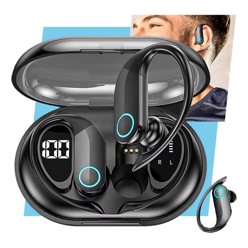 Fone de Ouvido Bluetooth TWS Esportivo com Gancho para Ac...