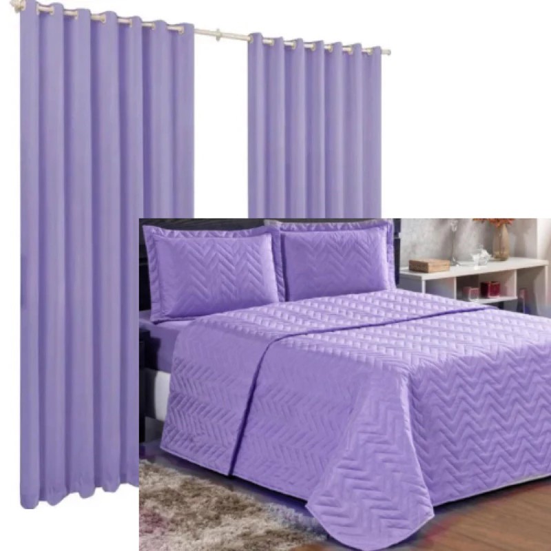Kit Quarto 4 Peças Cobre leito com Cortina 3 metros e 2 F...