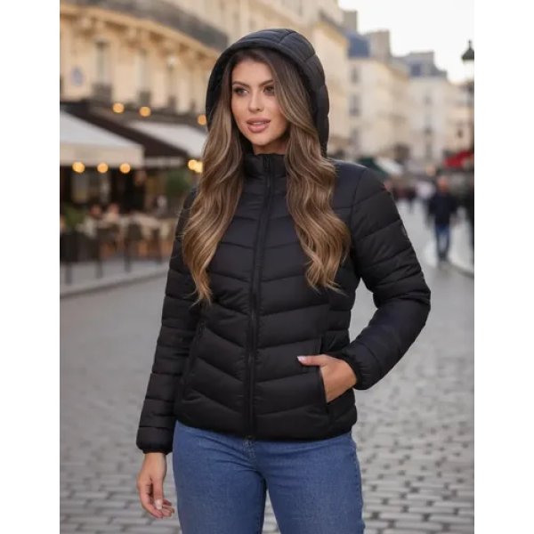 Jaqueta Feminina Puffer Capuz Removível Bobojaco Impermeável