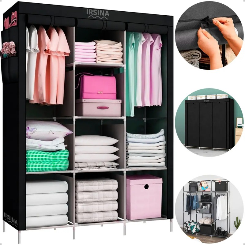 Guarda Roupa Dobrável Organizador Colmeia Preto 8 Pratele...