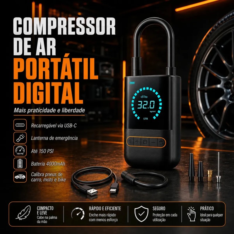 Compressor Calibrador De Pneus Calibrador B&G Portáti...