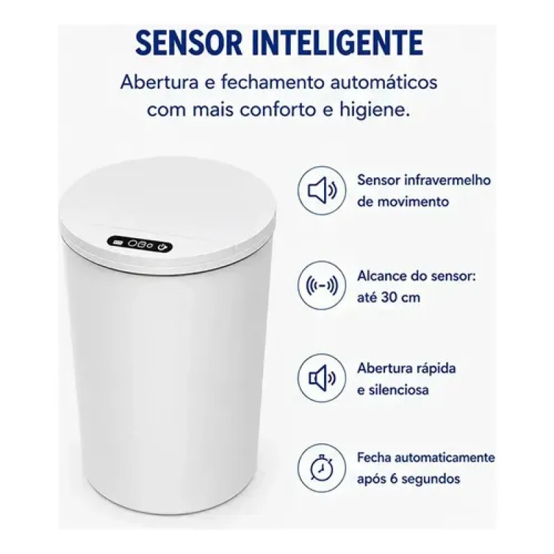 Lixeira Inteligente com Sensor 16L Cor Branco Durável e M...