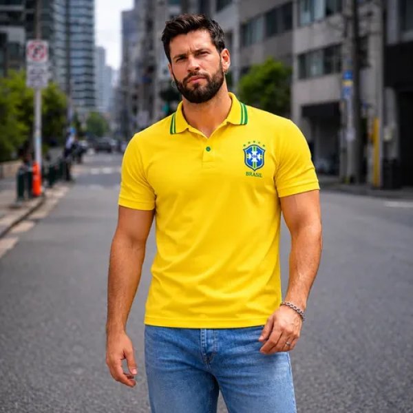 Camisa Gola Polo Do Brasil Selecao Brasileira Premium Hexa