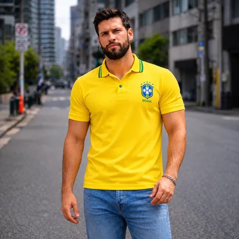 Camisa Gola Polo Do Brasil Selecao Brasileira Premium Hexa