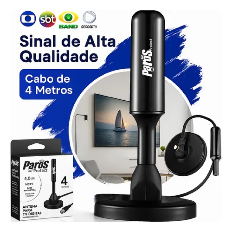 Antena Digital Interna Externa HDTV UHF Cabo Com Cabo Lon...