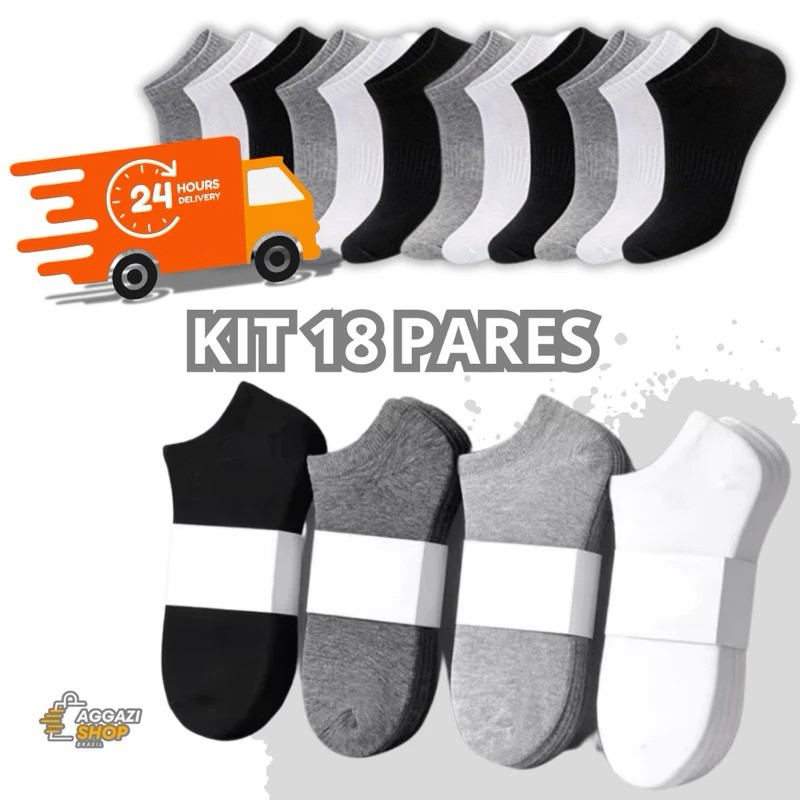 Kit 18 Pares de Meia Soquete Cores Sortidas Unissex Com D...