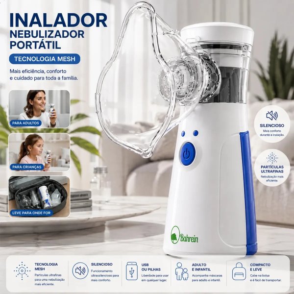 Inalador Nebulizador Portátil Bahrein Usb Pilha Cor Azul Silencioso Aparelho Inalação Compacto Mesh Bivolt Nebulizador Com Rede Vibratoria Aparelho Para Inalacao Inalador Silencioso Aparelho Inalador