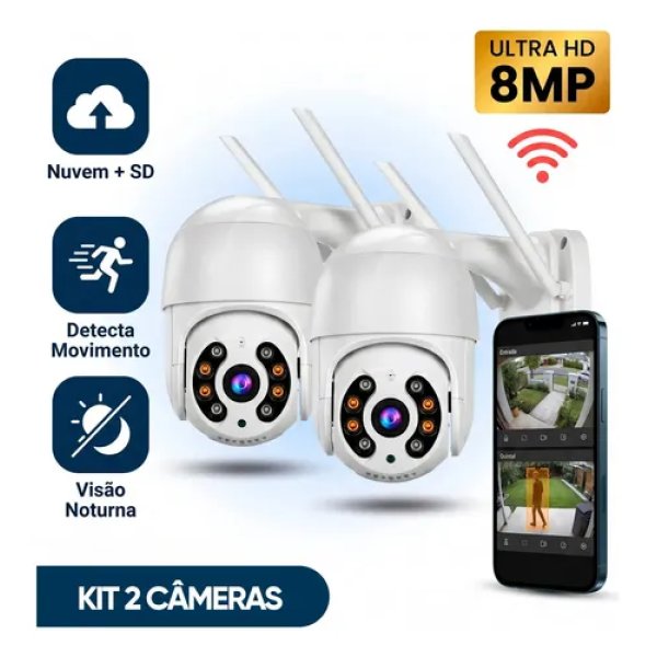 Kit Com 2 Câmeras De Segurança Ip Wifi A8 Full Hd Icsee Ptz 355° Com Visão Noturna Áudio Bidirecional Ip66 Monitoramento Remoto Para Celular Android E iPhone