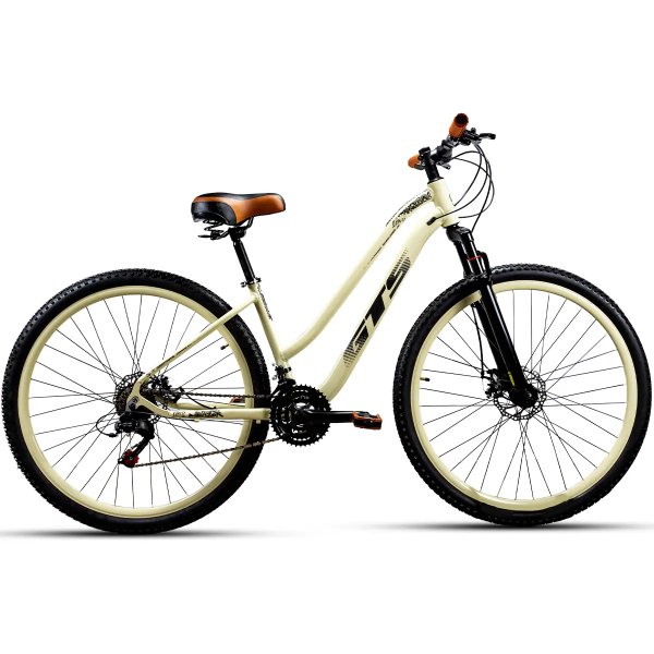 Bicicleta Aro 29 Gts Alumunio Lavy Câmbio Shimano 21 Marchas Bege Retro Com Preto 17