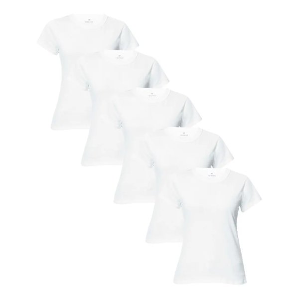 Kit 5 Camisetas Feminina Manga Curta Branca Hering