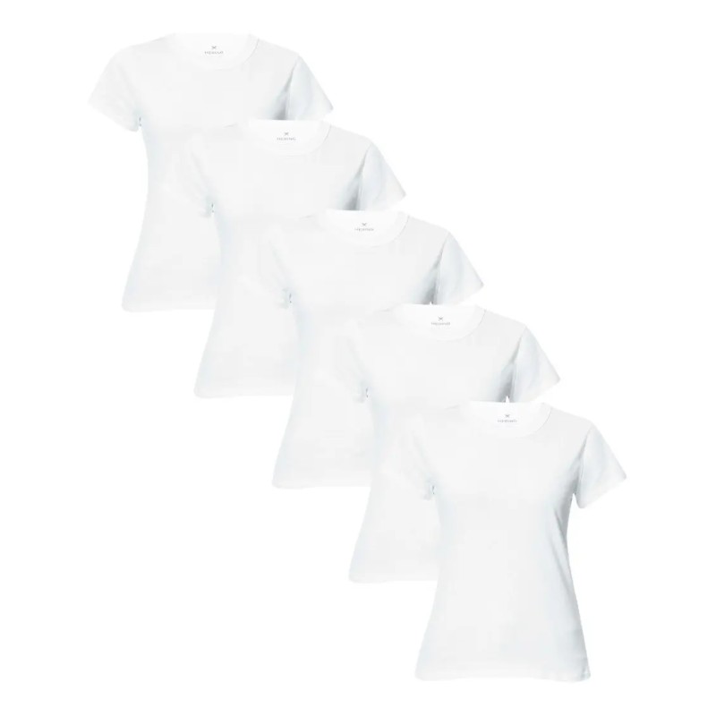 Kit 5 Camisetas Feminina Manga Curta Branca Hering
