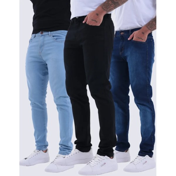 Kit 3 Calças Jeans Skinny Masculina Com Lycra Estica Bem Nf