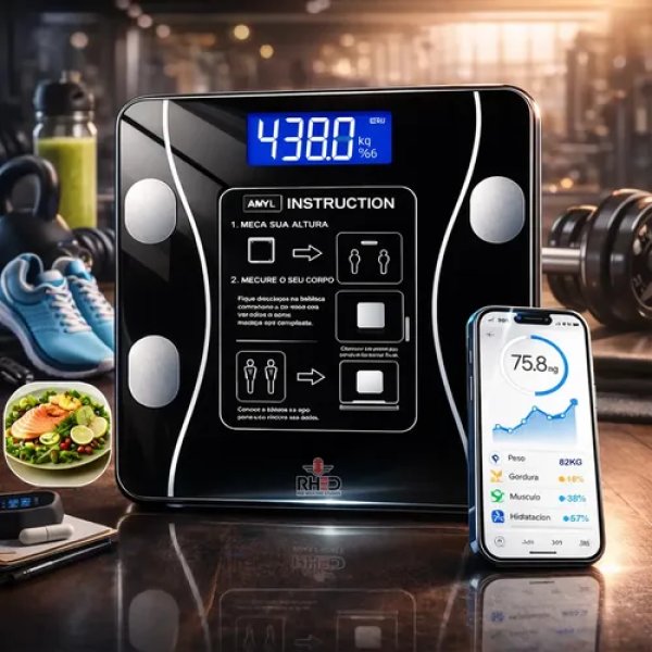 Balança Digital Bioimpedância Profissional smart imc 180kg Bluetooth Corporal Aparelho Alta Capacidade aplicativo App para Android e para IOS Balança De Banheiro Academia - RHEAD RED HIGH END STUDIOS