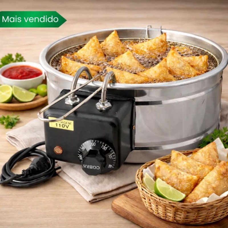 Fritadeira Elétrica de pastel Tacho 5 Litros Redonda Inox...