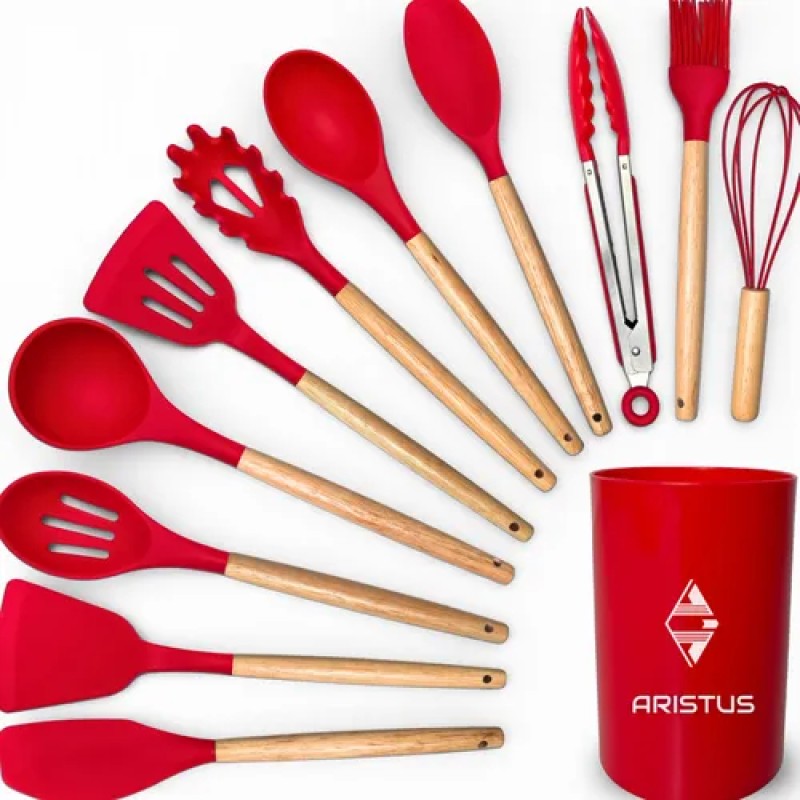 Kit 12 Utensílios De Cozinha Em Silicone Premium Com Cabo...