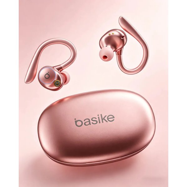 Fone de Ouvido Bluetooth 5.4 TWS com Ear Clip e Gancho, Som HiFi Graves Potentes e 3D, 50h Bateria e Carga Rápida, ENC Cancelamento de Ruído, IPX6 à Prova d'Água – Ideal para Academia e Corrida Basike