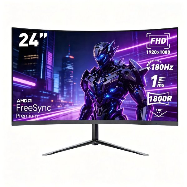 Monitor Gamer Curvo 24" IPS Full HD 180Hz 1ms, Tecnologia FreeSync, Tela Ultrafina, Conexões HDMI/DisplayPort e Suporte VESA para PC e Console