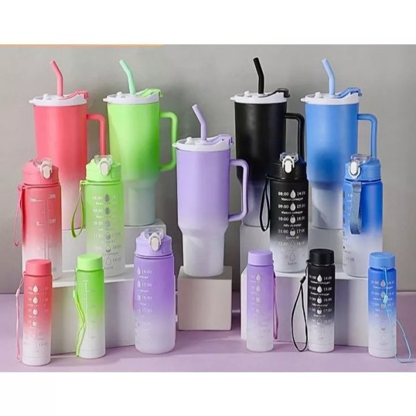 Kit 3 Garrafa Copo Água Squeeze C/ Adesivos Lembretes beber Água Tendência