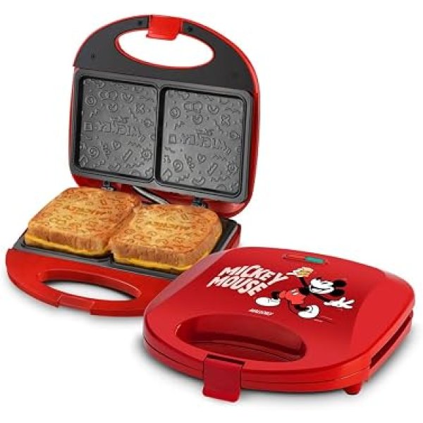 Sanduicheira Elétrica Mallory Mickey Mouse Funny Plates – Placas com Design, Superfície Antiaderente, Luzes LED, Alça com Toque Frio e Trava de Segurança - 127V