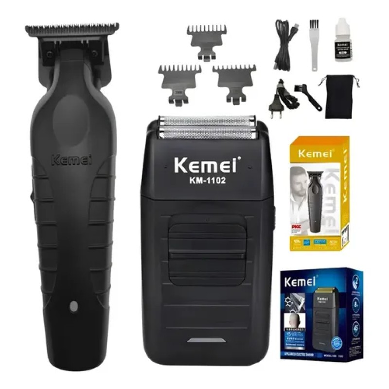 Kit Kemei Máquina de Corte KM-2299 e Acabamento KM-1102 B...