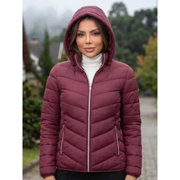 Jaqueta Feminina Puffer Impermeável Capuz Frio Inverno