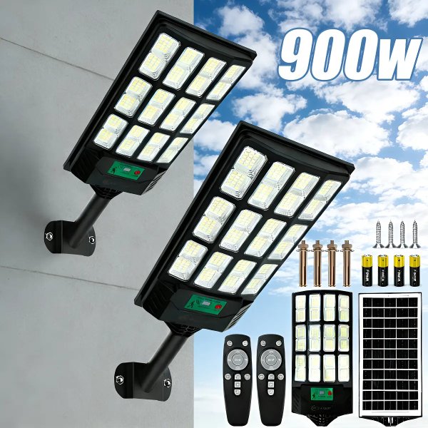 Kit 2 900w Luminaria Poste Solar Potente Com Sensor