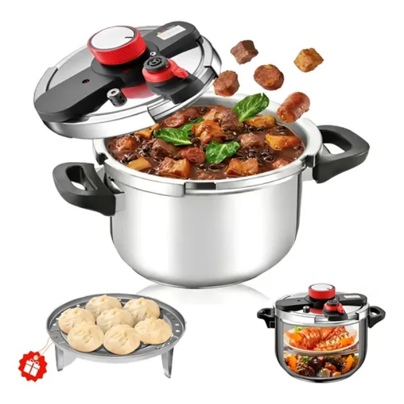 Panela De Pressão Inox Triplo Fundo Para Indução 10l