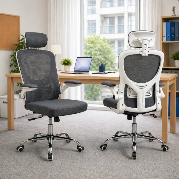 Cadeira De Escritório Ergonômica Giratória Tela Mesh Cinza