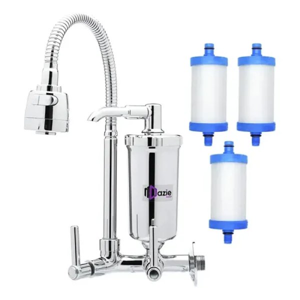 Torneira Dazie Metais Com Filtro Cozinha Para Parede Flexível Móvel Em Abs Cromado Filtro Carbon Block Purificador De Agua Com Refil Instalado