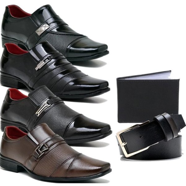 kit 4 pares de sapato social masculino moderno sofisticado lançamento cinto e carteira
