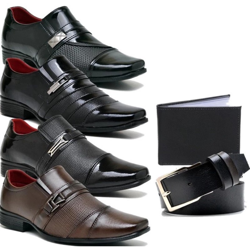 kit 4 pares de sapato social masculino moderno sofisticad...