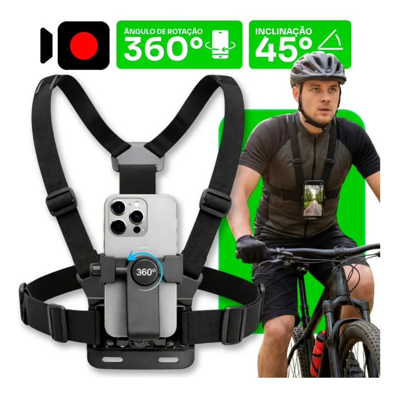 Suporte De Peito Para Celular Câmera Peitoral Cinturao Aj...