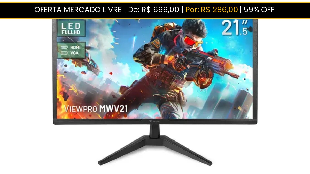 Monitor Viewpro MWV21 LED de 21.5" Full HD Com HDMI e VGA