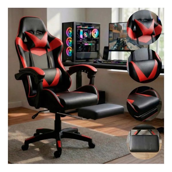 Cadeira Gamer Premium Escritório Confortável Giratória 360º Reclinável Setup Jogos Cor Vermelho Sweet Studio