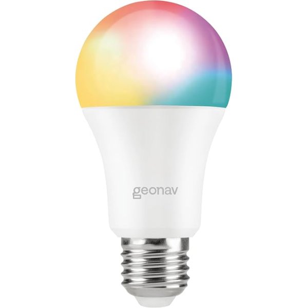 Hi by Geonav Lâmpada Inteligente Led 9W, Wi-Fi, E27, Branco Frio/Quente/RGBW 16 milhões de cores, Dimerizável, Controle no Aplicativo, 810 Lúmens, Bivolt, Compatível com Alexa e Google Assistente