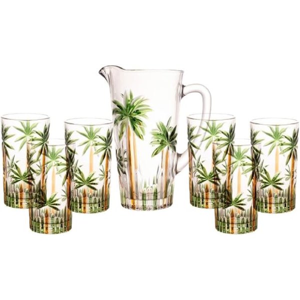 WOLFF - Conjunto Jarra com 6 Copos de Cristal Palm Tree Handpaint