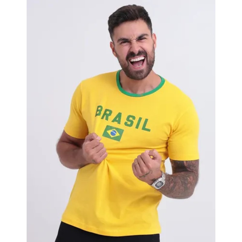 Camiseta Do Brasil Masculina Camisa Copa 2026 Amarela Verde