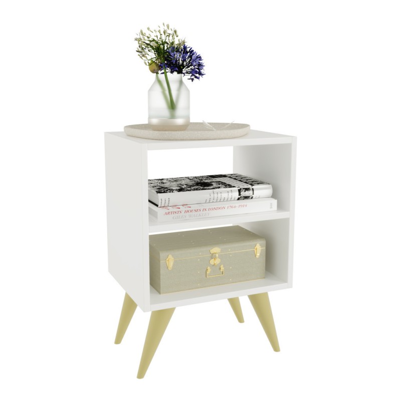 Mesa de Cabeceira Retrô Compacta com Nicho para Quarto Sa...