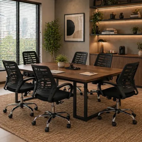 Kit 6 Cadeiras Office Escritório Giratória Linha Premium Cor Preta Material Do Estofamento Tela Mesh