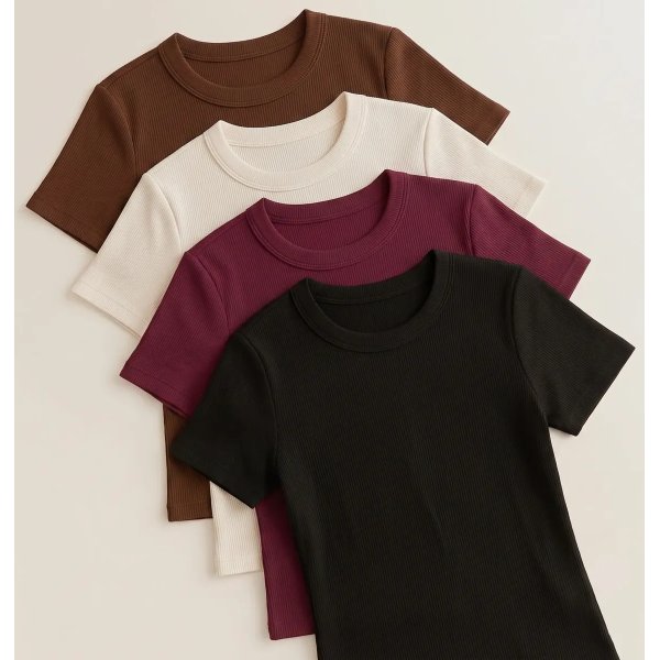 Kit 4 Blusa Feminina Ribana Canelado Estilosa Básica Baby Te