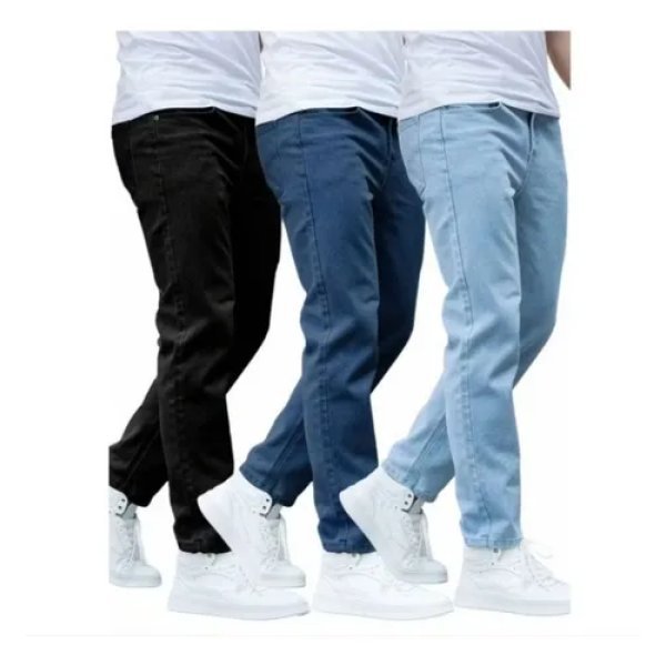 Kit Com 3 Calças Jeans Masculina Skinny Corte Tradicional