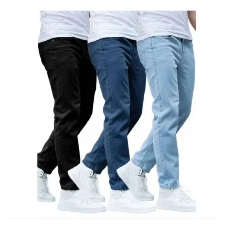 Kit Com 3 Calças Jeans Masculina Skinny Corte Tradicional